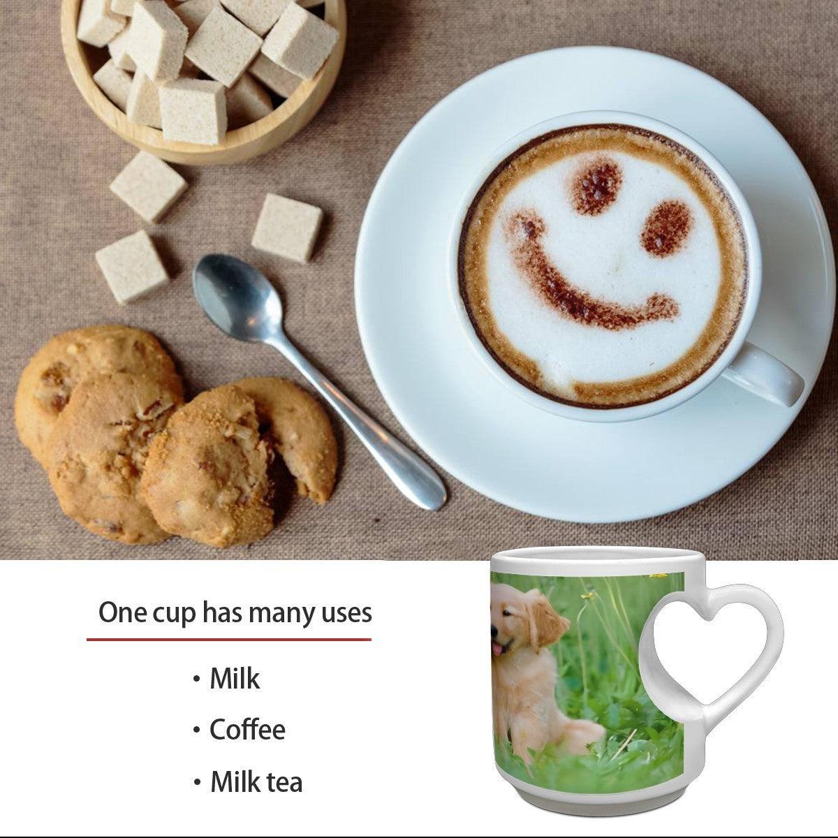 Personalized Photo Mug with Heart Handle | Custom Ceramic Mug | Unique Gift for Coffee & Tea Lovers