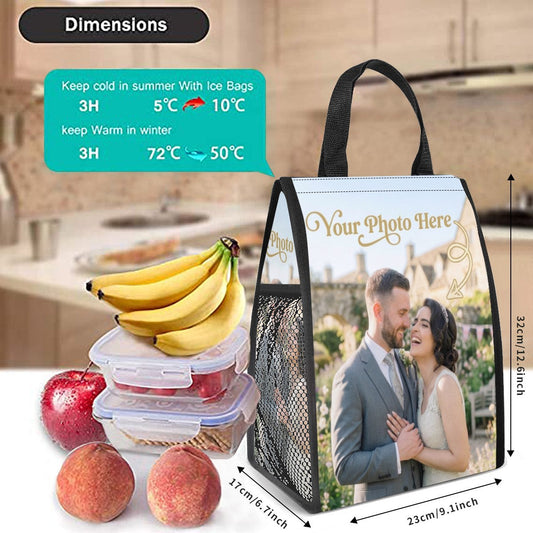 Personalized Photo Insulated Lunch Tote - Custom Photo Lunch Bag with Full-Width Photo Print for Work School and Outdoor Use