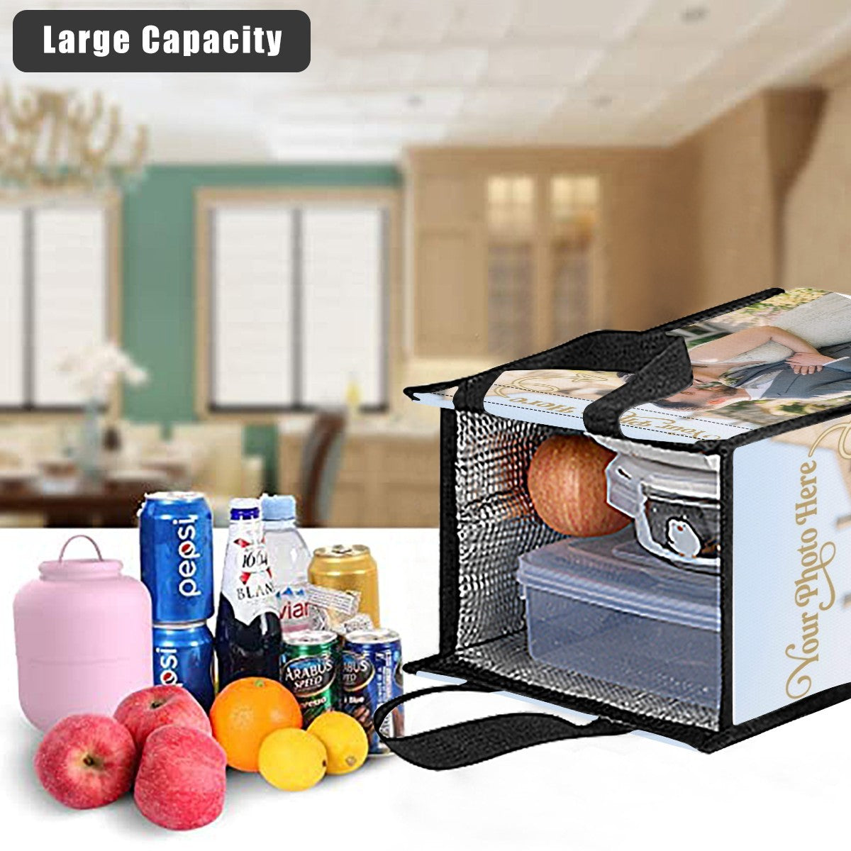 Personalized Photo Insulated Lunch Tote - Custom Photo Lunch Bag with Full-Width Photo Print for Work School and Outdoor Use