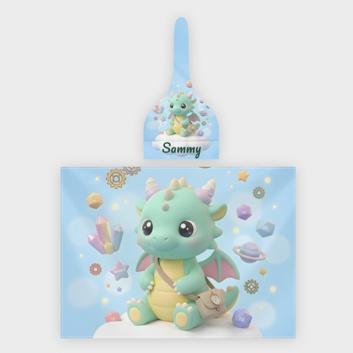 Personalized Green Dragon Baby Swaddle & Hat Set | Custom Name Gift