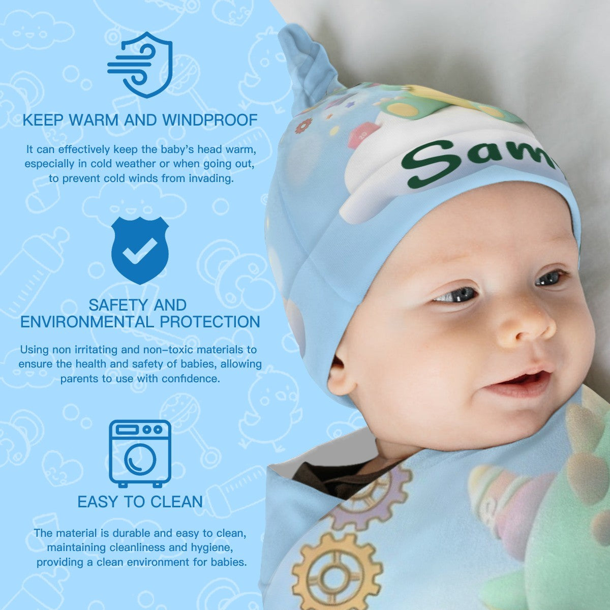 Personalized Green Dragon Baby Swaddle & Hat Set | Custom Name Gift