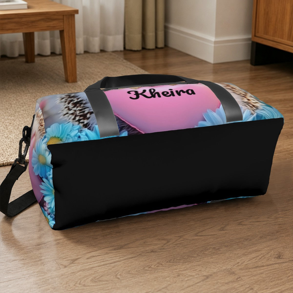 Personalized Hedgehog Heart Duffel Bag with Custom Name – Cute Travel, Gym & Weekend Bag