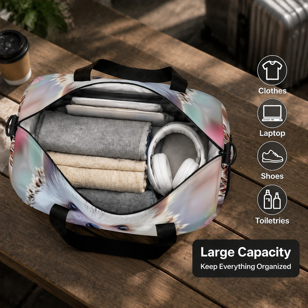 Personalized Hedgehog Heart Duffel Bag with Custom Name – Cute Travel, Gym & Weekend Bag
