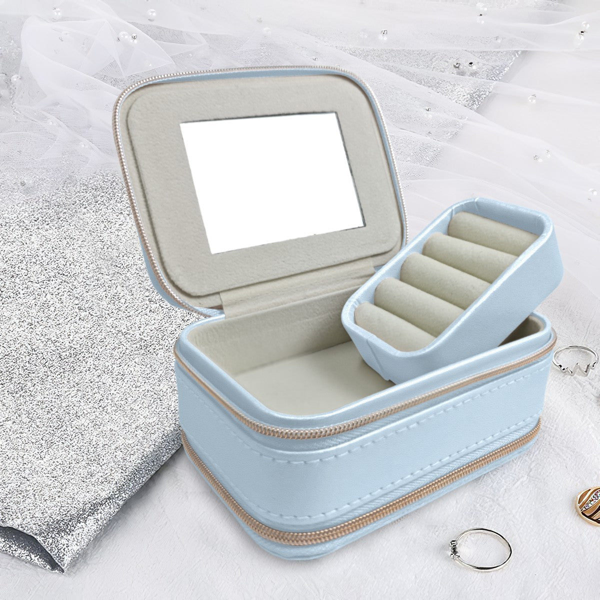 Personalized Photo Travel Jewelry Case | Pink or Blue | Upload your Photo