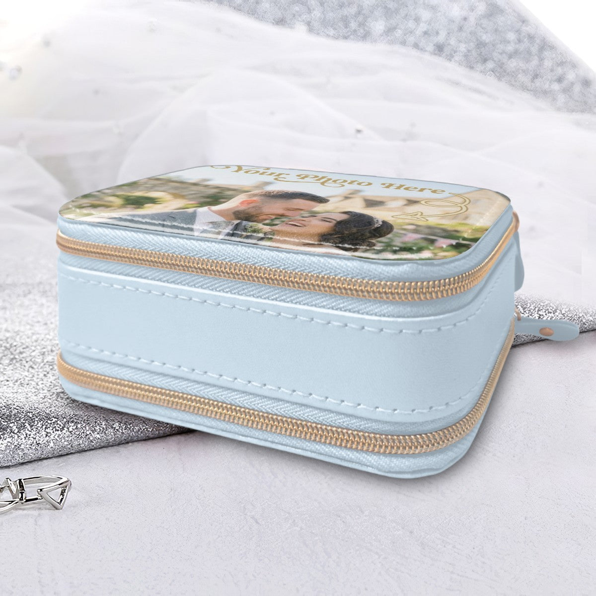 Personalized Photo Travel Jewelry Case | Pink or Blue | Upload your Photo