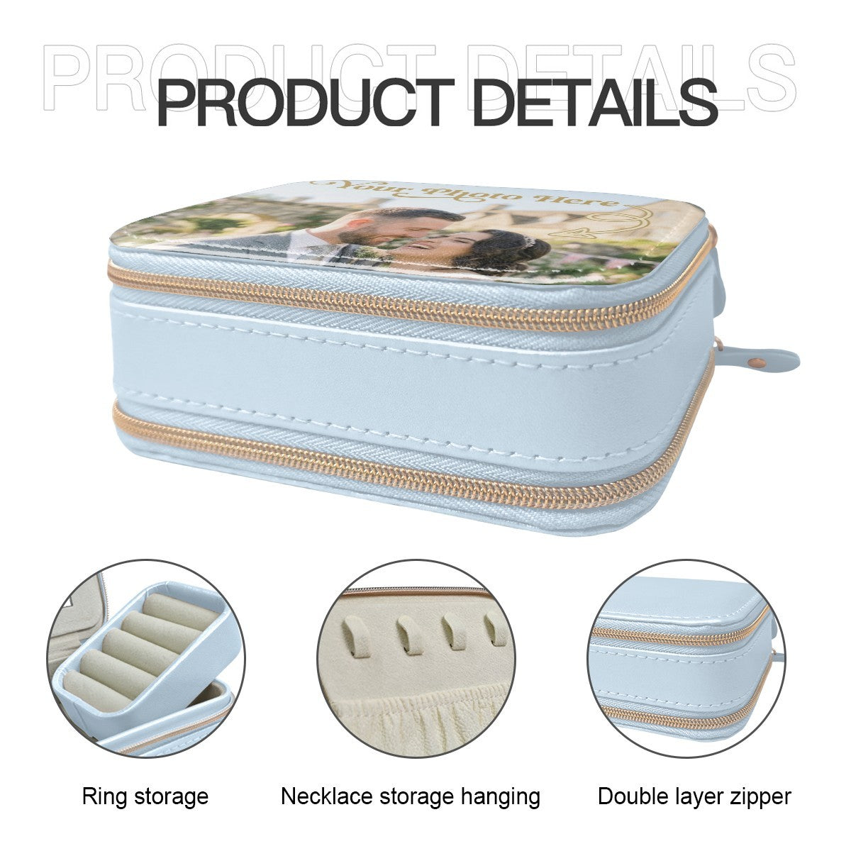 Personalized Photo Travel Jewelry Case | Pink or Blue | Upload your Photo