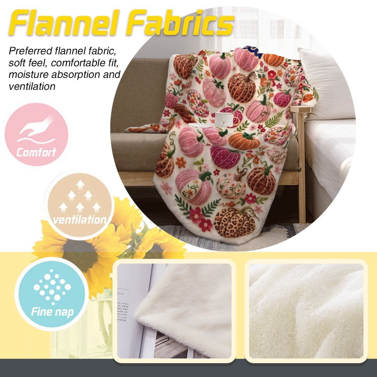 Personalized Pumpkin Blanket with Name - Custom Fall Fleece Throw with Embroidery-Style Pumpkin Print for Girls, Women and Kids