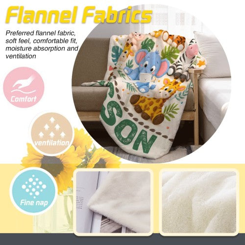 Personalized Safari Animals Blanket with Name | Clustered Group Portrait Design | Custom Kids Gift