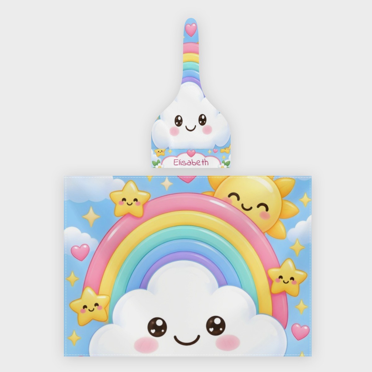 Personalized Rainbow Cloud Baby Swaddle & Hat Set | Custom Name Gift