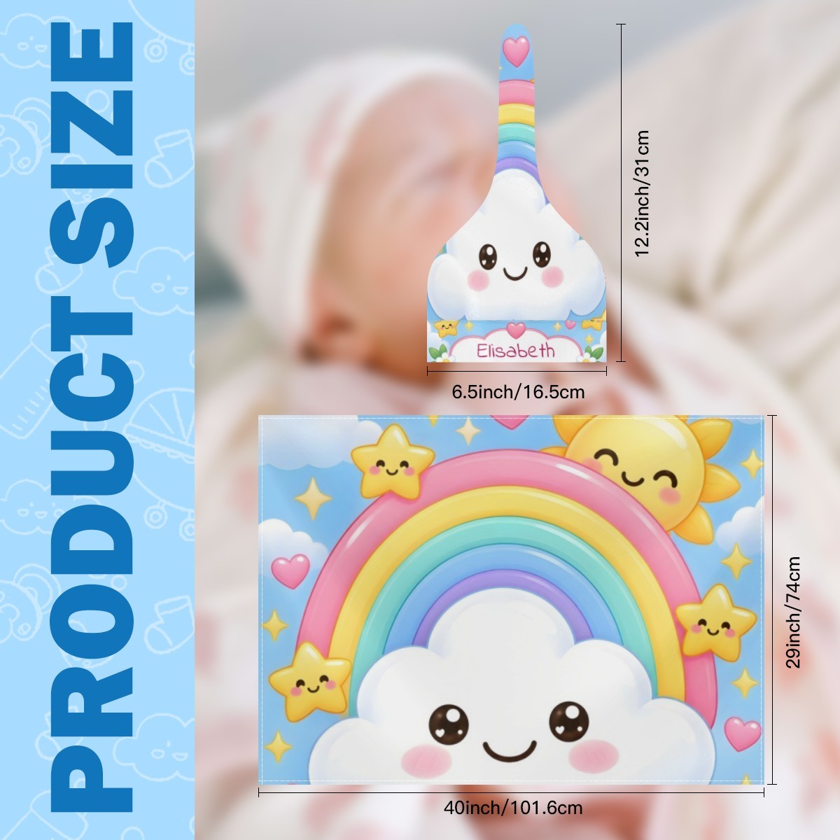 Personalized Rainbow Cloud Baby Swaddle & Hat Set | Custom Name Gift