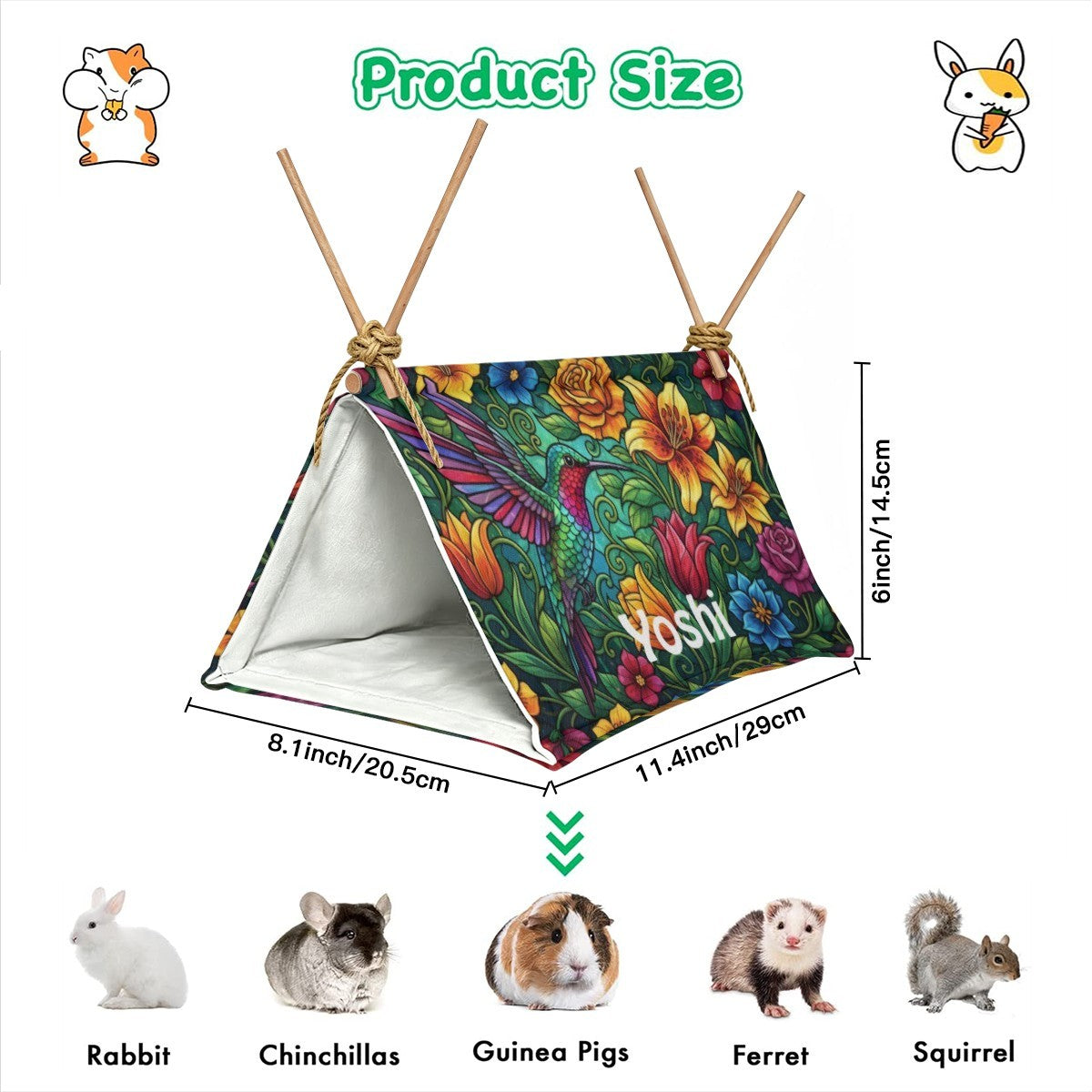 Personalized Hummingbird Flax Pet Tent for Small Animals