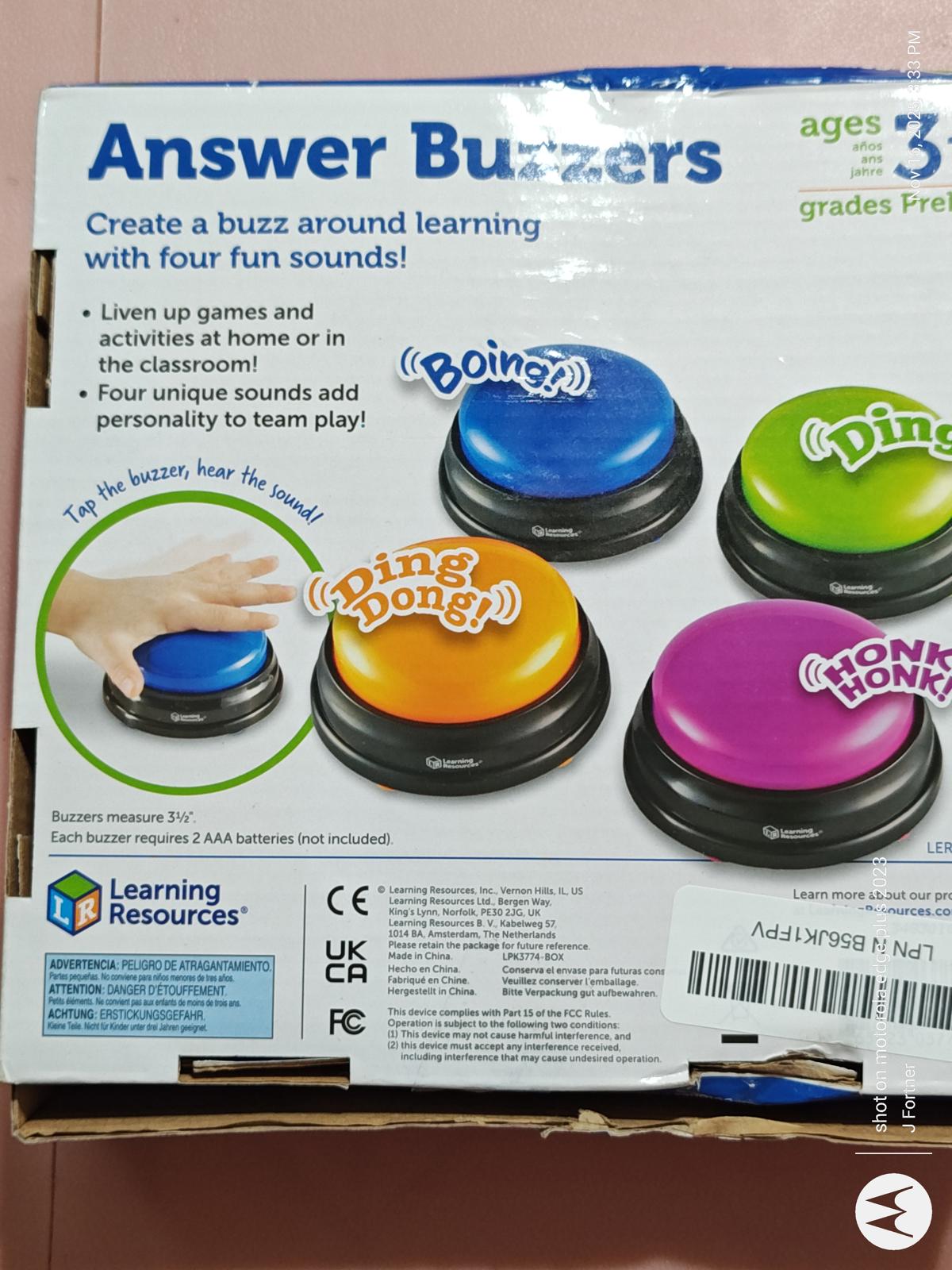 Recordable Answer Buzzers Learning Resources, Talking Button Set of 4