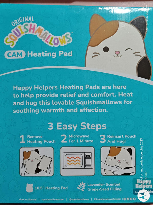 Squishmallows CAM The Cat Heating Pad Plush Animal By Happy Helpers