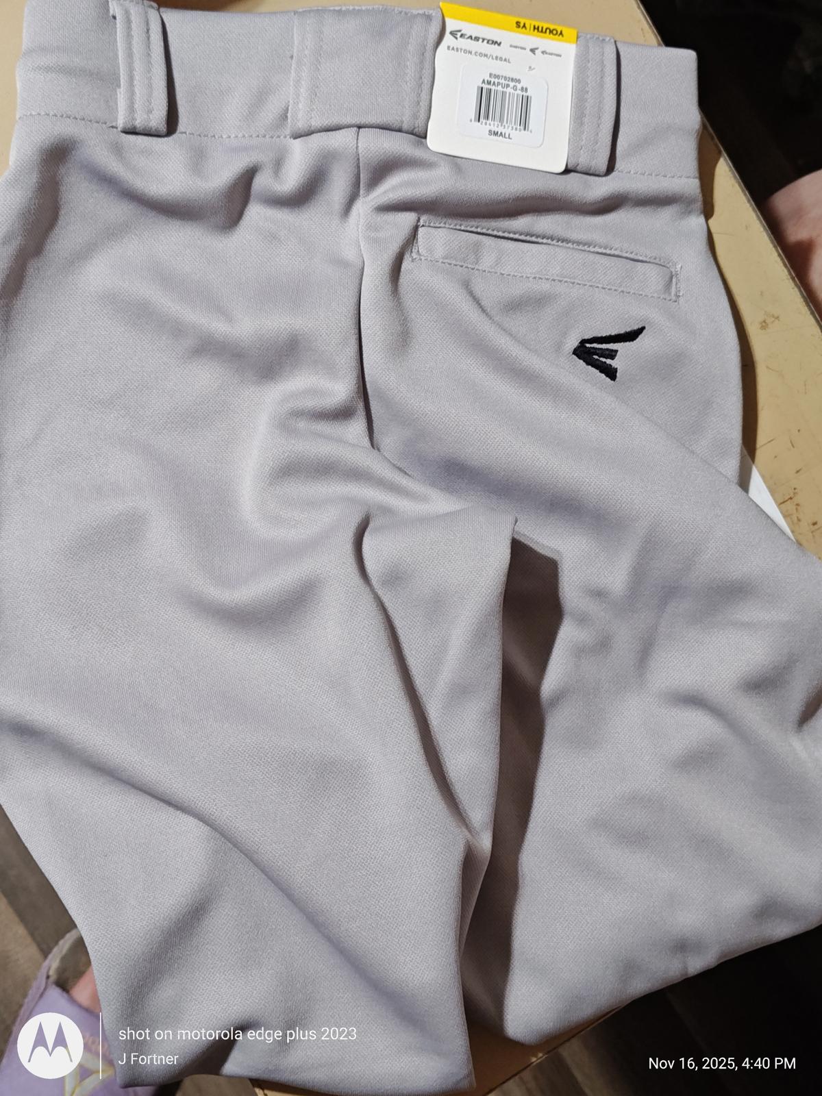 Boys  PRO+ Baseball Pants Youth Small Full Length  Elastic Bottom Grey
