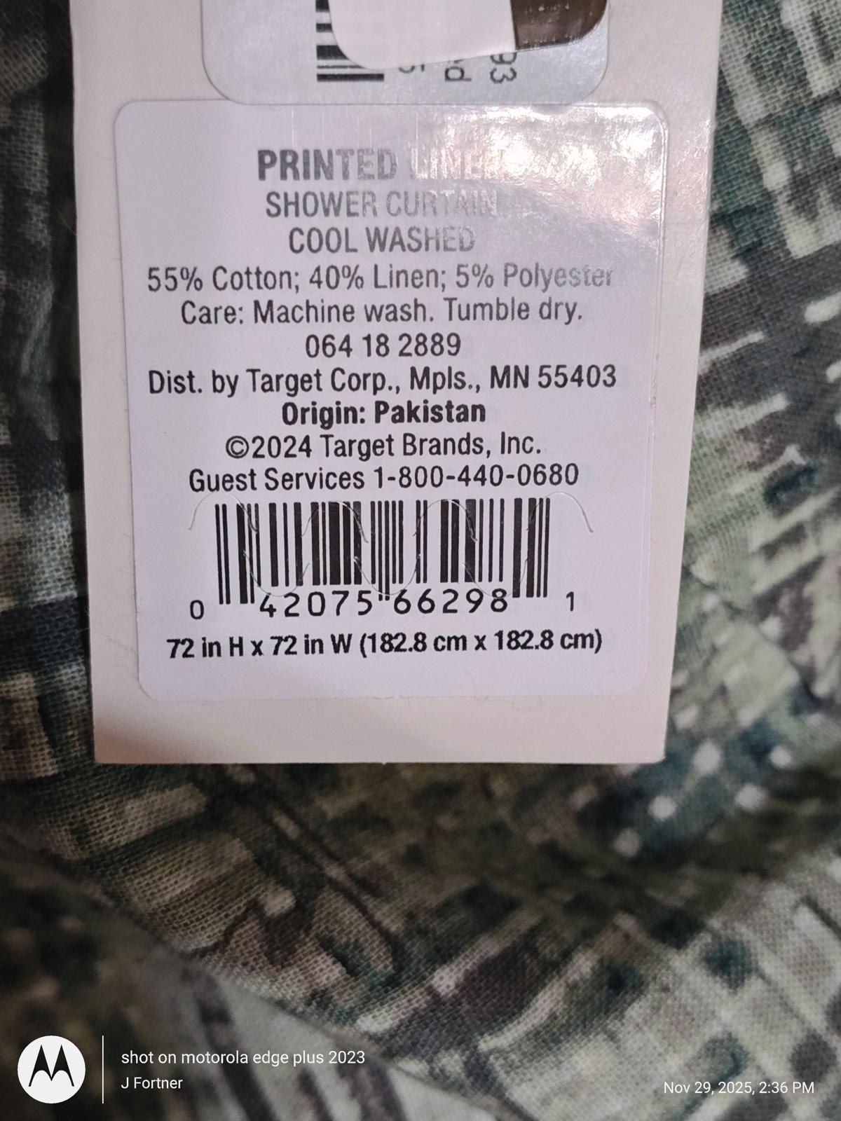 Casaluna Printed Shower Curtain  72 by 72  Cotton / Linen Blend