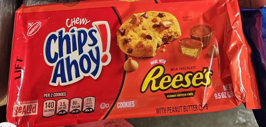 Chips Ahoy! Reese's cookies featuring chocolate chip and peanut butter flavors.