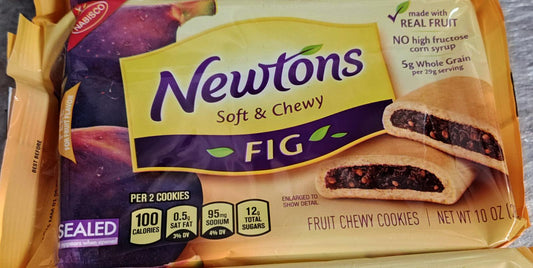 Newtons Fig cookies featuring soft and chewy texture with real fruit filling.