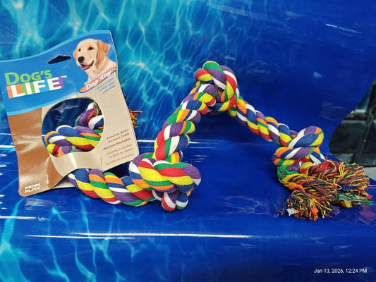 Dog's Life colorful rope toy with braided design and tassels for playful dogs.