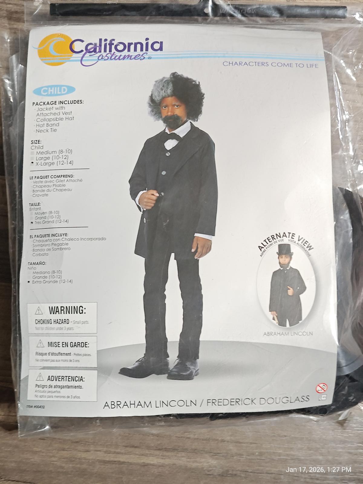 Costumes Abraham Lincoln/Frederick Douglass Costume  Kids Xtra Large 12-14