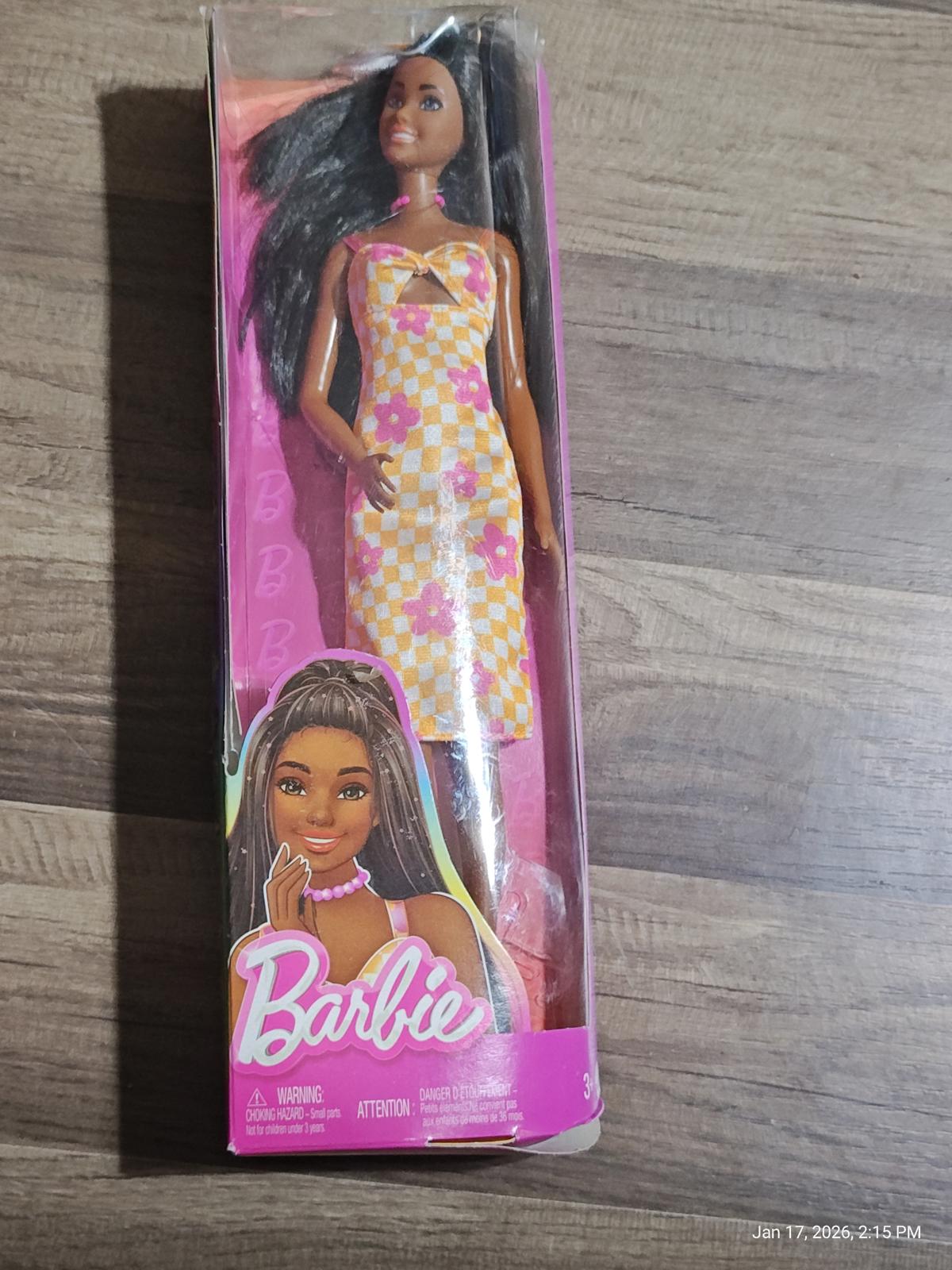Barbie Fashionistas Doll #233 with Black Hair, Wearing Checkered Dress - NEW