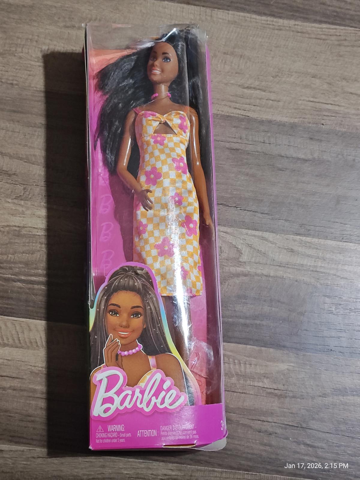 Barbie Fashionistas Doll #233 with Black Hair, Wearing Checkered Dress - NEW