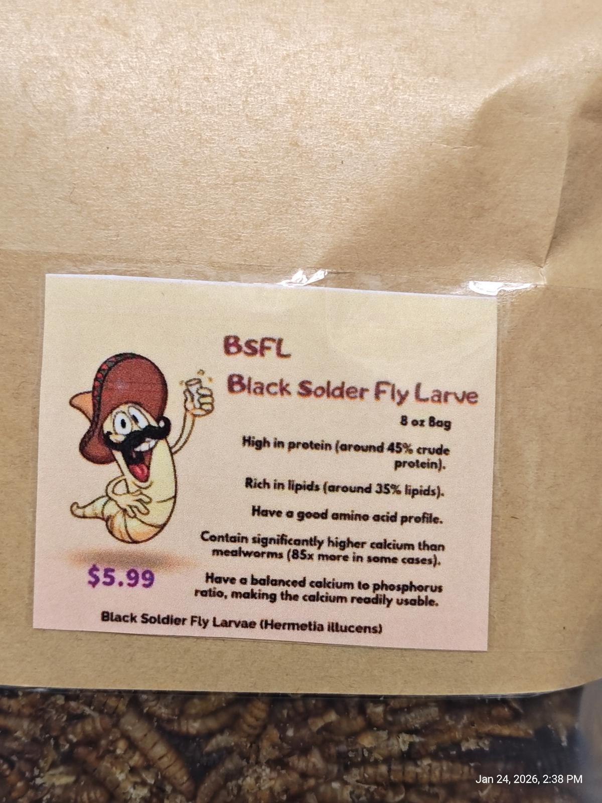 BSF ( Black Solider Fly Larvae) 8 oz bag Resealable Packed Fresh Monthly