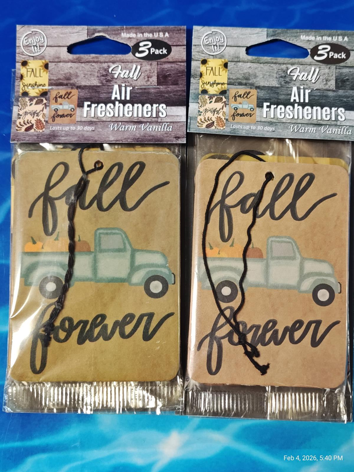 Fall Air Fresheners featuring a vintage truck design with the text 'fall forever'.