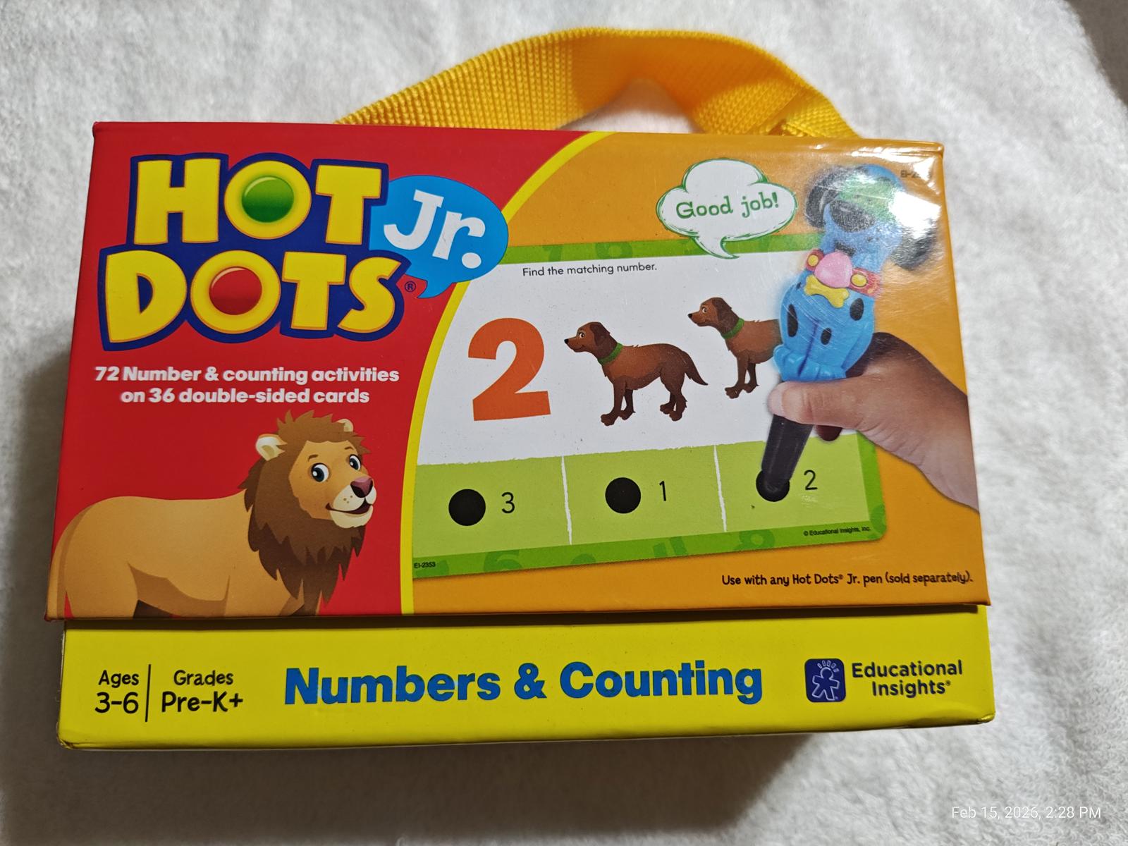 Hot Dots Jr. Numbers & Counting set featuring interactive cards and a pen for kids.