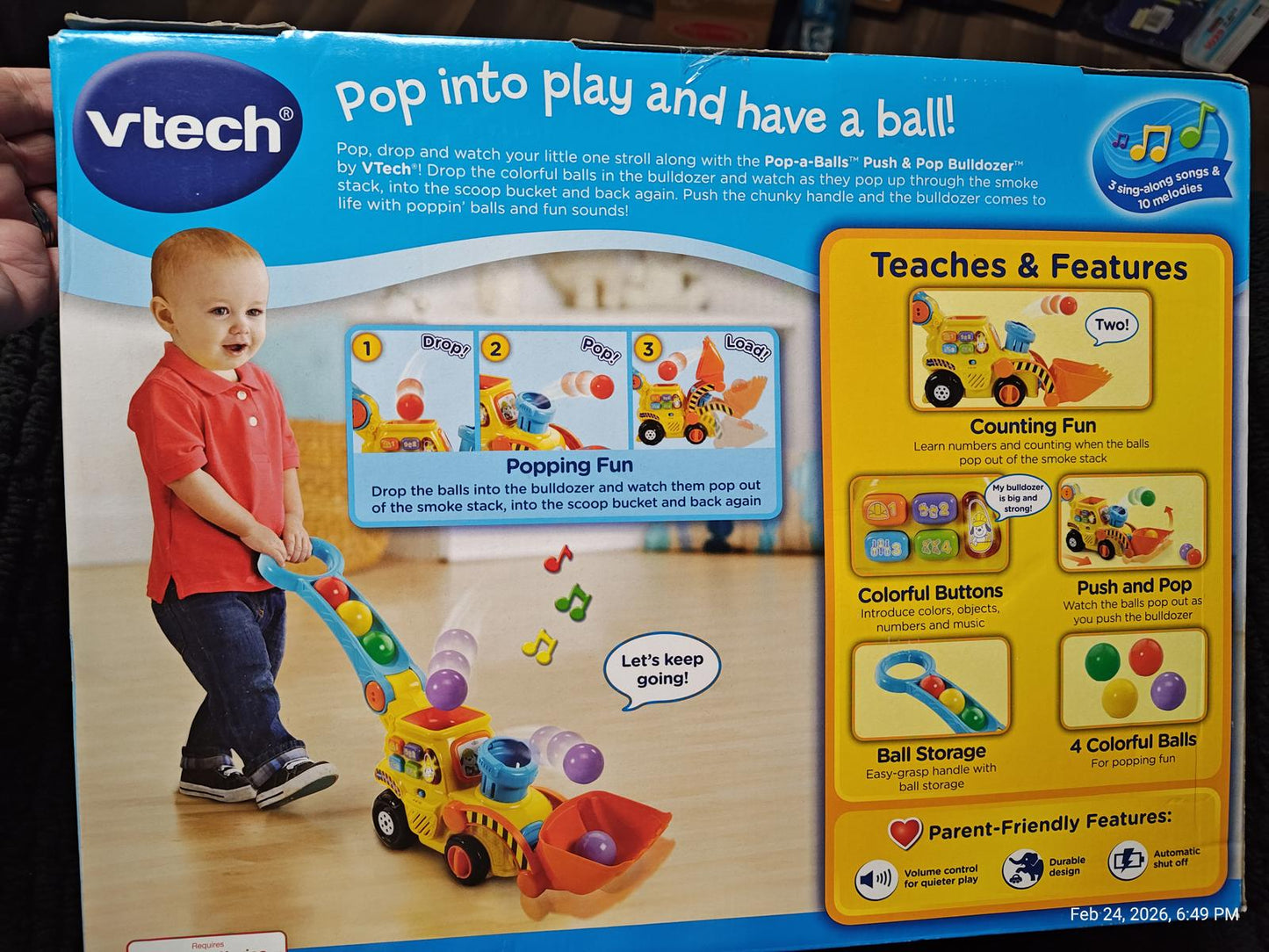 VTech Pop-a-Balls Push and Pop Bulldozer. New. 12-36 Months. Educational Toy.
