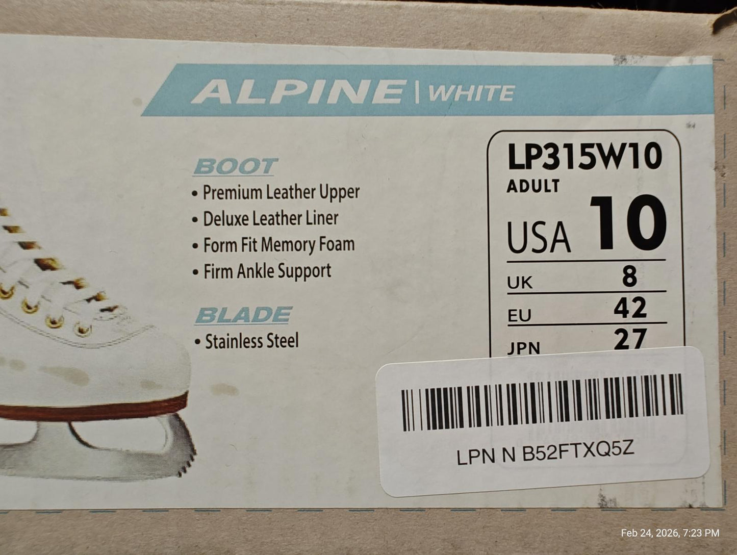 Lake Placid Alpine 900 model LP315W Figure Skates Womens Size 10 White Leather