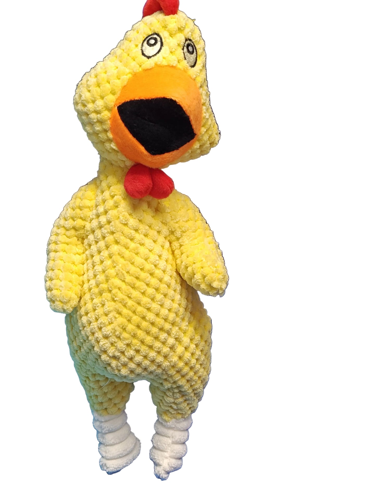 Yellow plush toy with a red bow tie on a blue inflatable pool