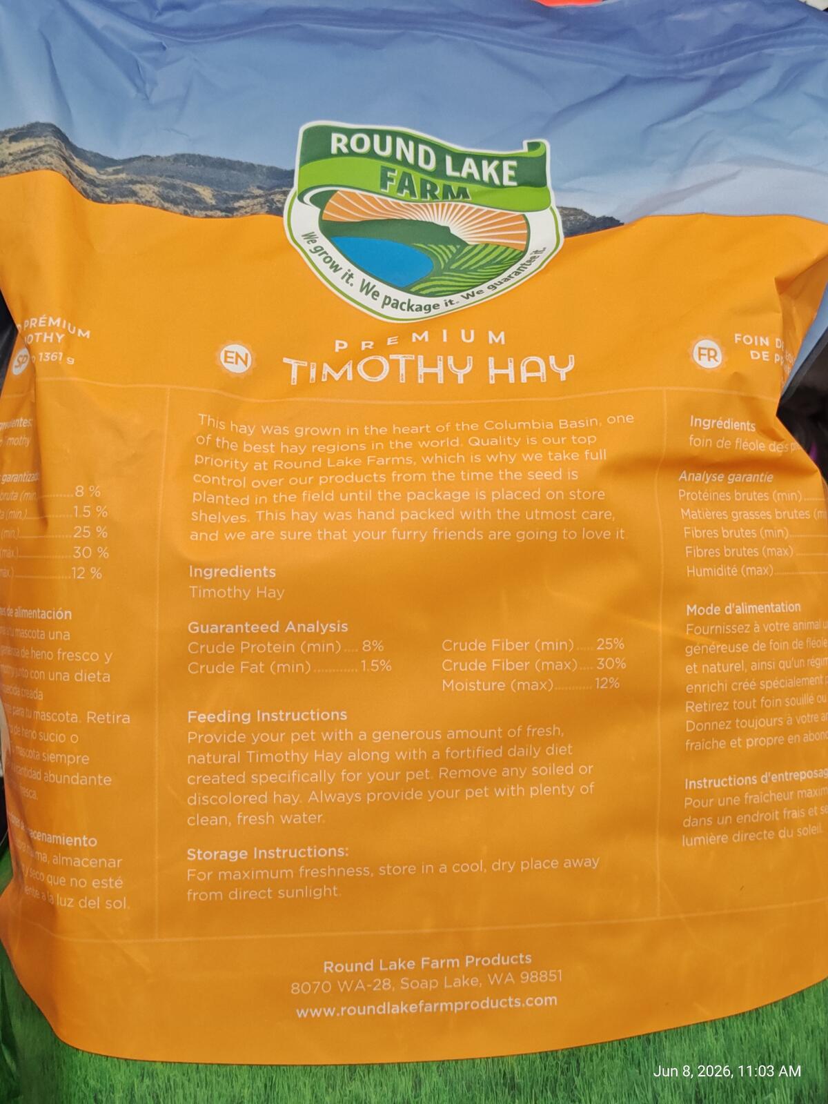 Timothy  Hay for Pets  48 oz Resealable Bag