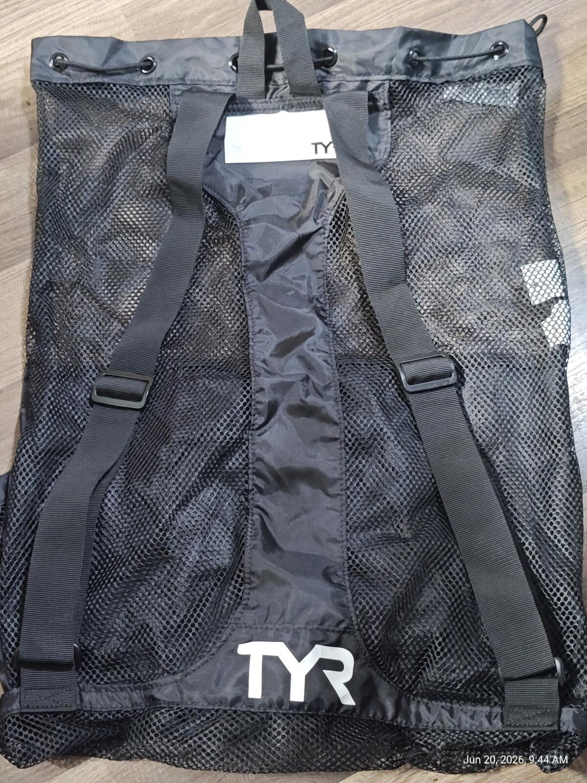 TYR Big Mesh Mummy Backpack Black Swim Bag Gym Drawstring