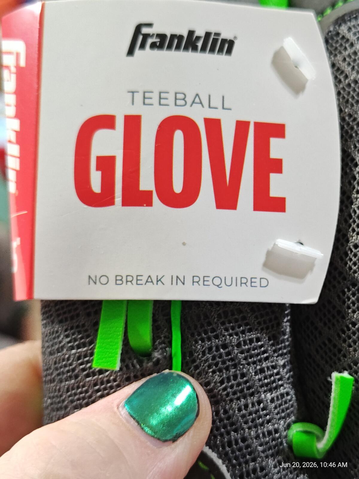 Franklin Fielding Glove 10.5 inch Tee Ball Gray and Green Glove New with Tags