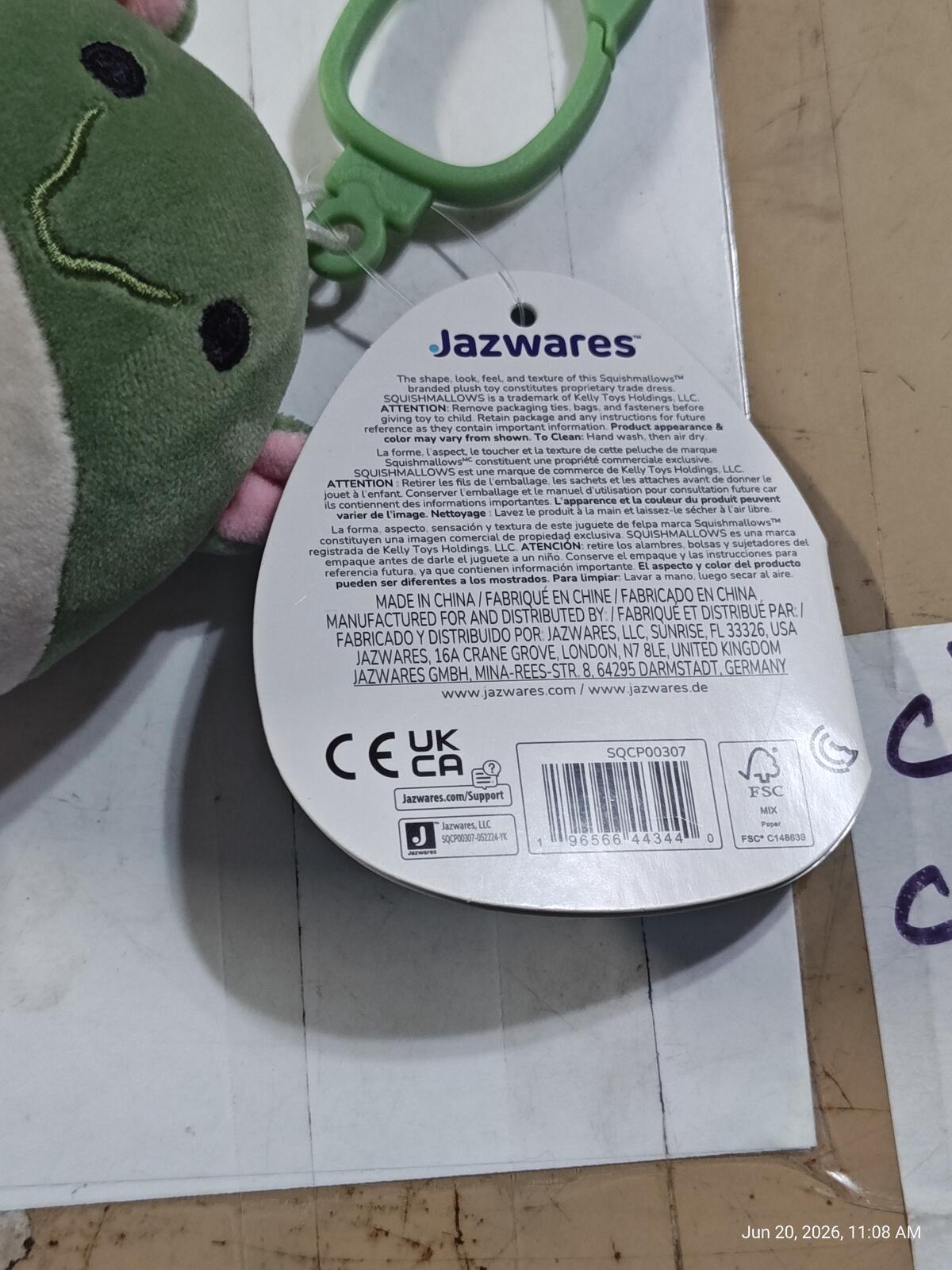 Squishmallows Gerald the Tapir green and beige 3.5” bag clip NWT