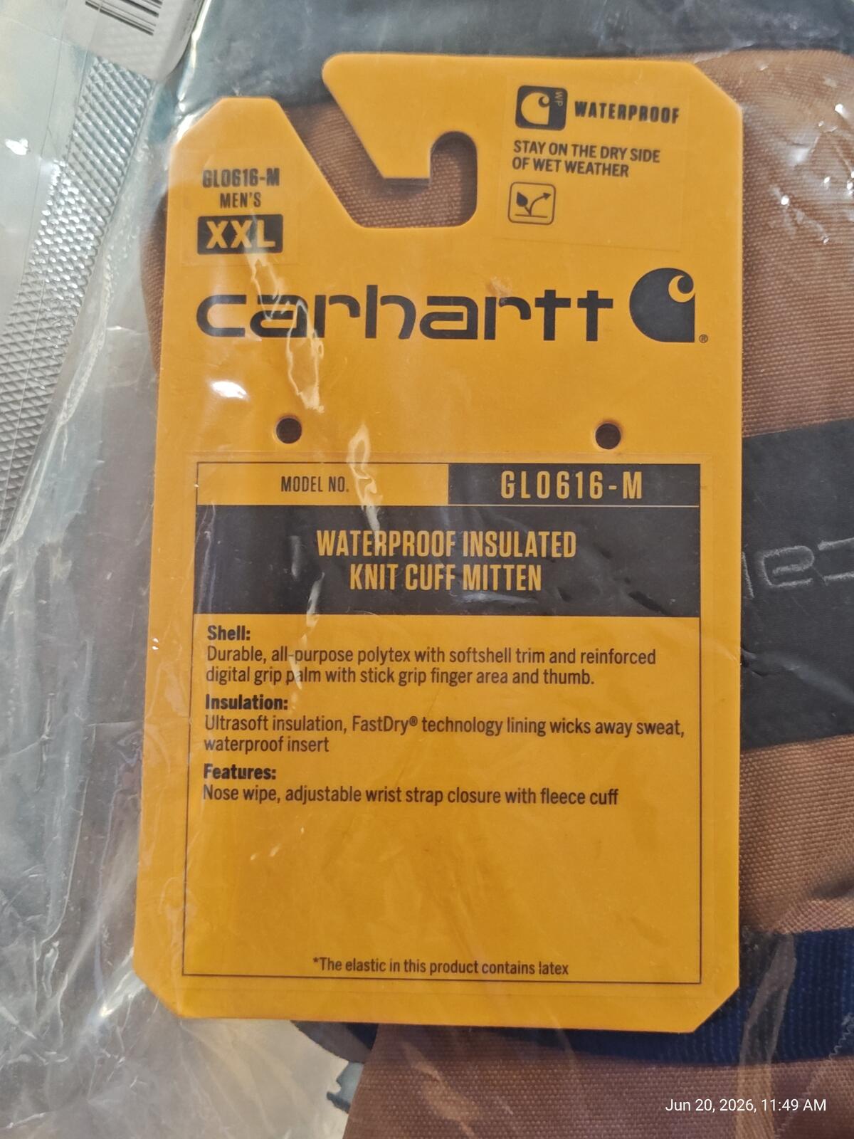 Carhartt Waterproof Insulated Mittens Brown Knit Cuff Fleece Lined Men's XXL