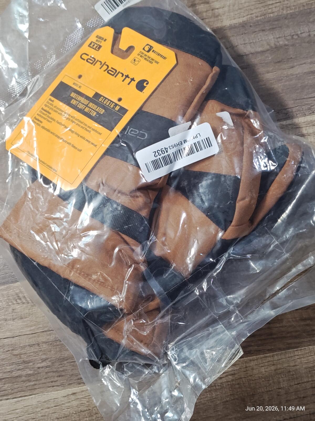 Carhartt Waterproof Insulated Mittens Brown Knit Cuff Fleece Lined Men's XXL