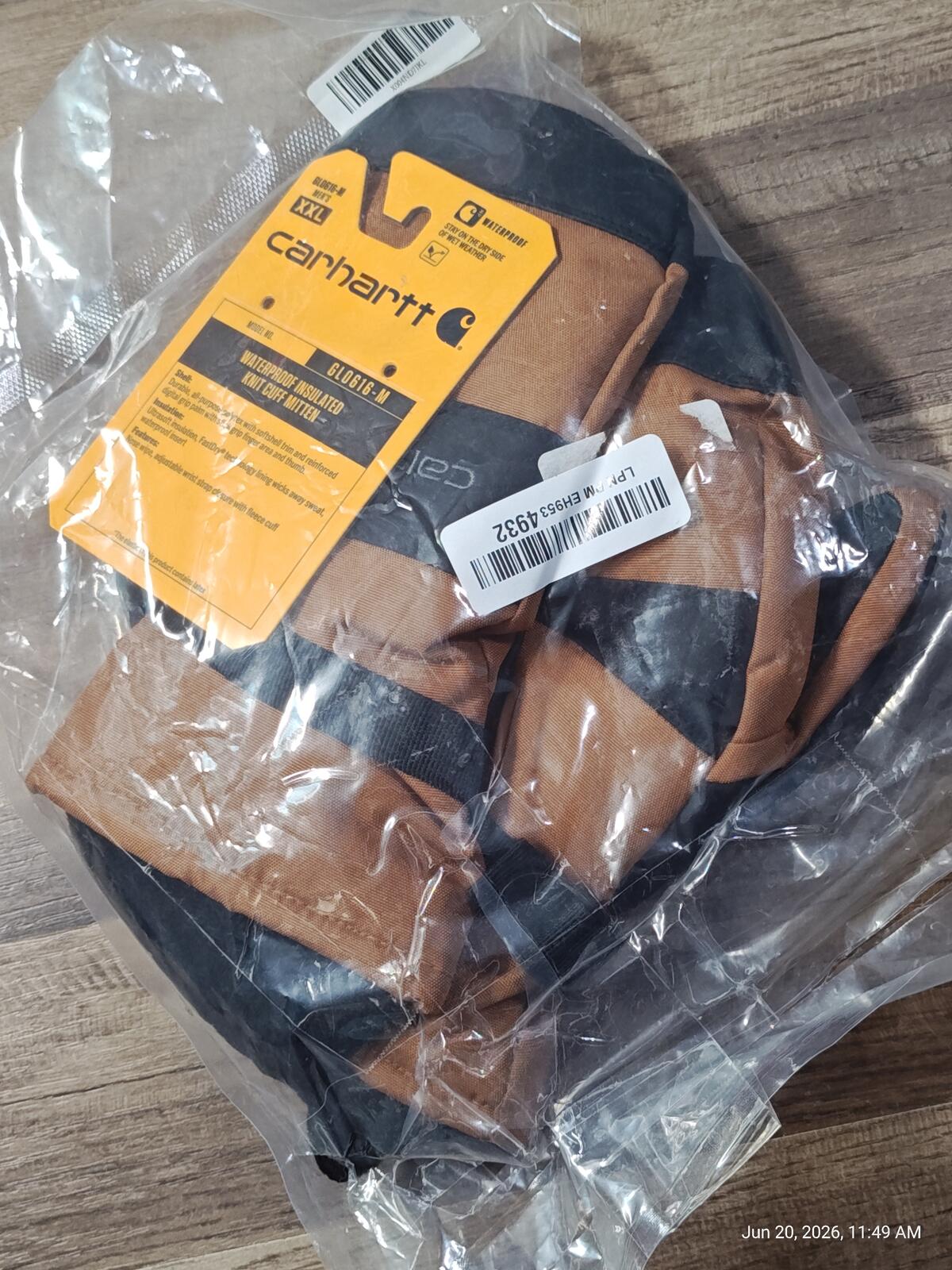 Carhartt Waterproof Insulated Mittens Brown Knit Cuff Fleece Lined Men's XXL