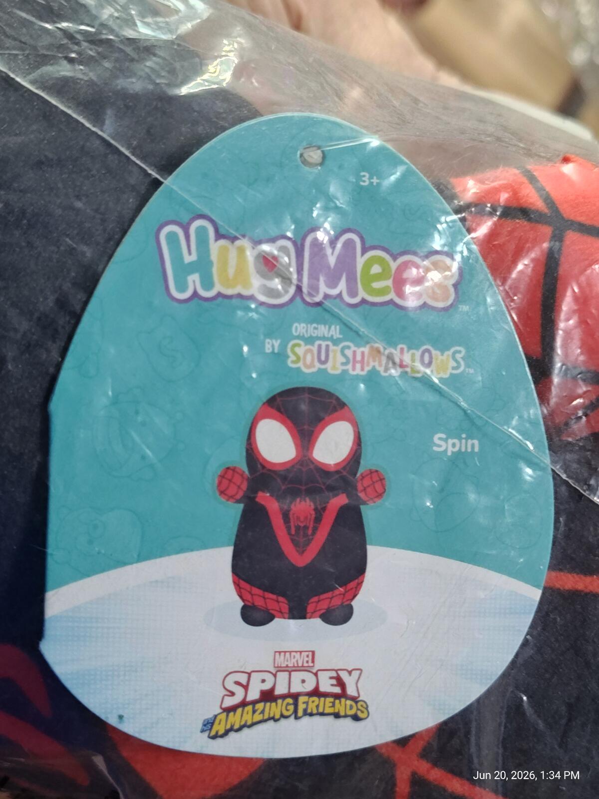 Marvel Black Spiderman Miles Morales 11" plush Squishmallows Hug Mees Jazwares