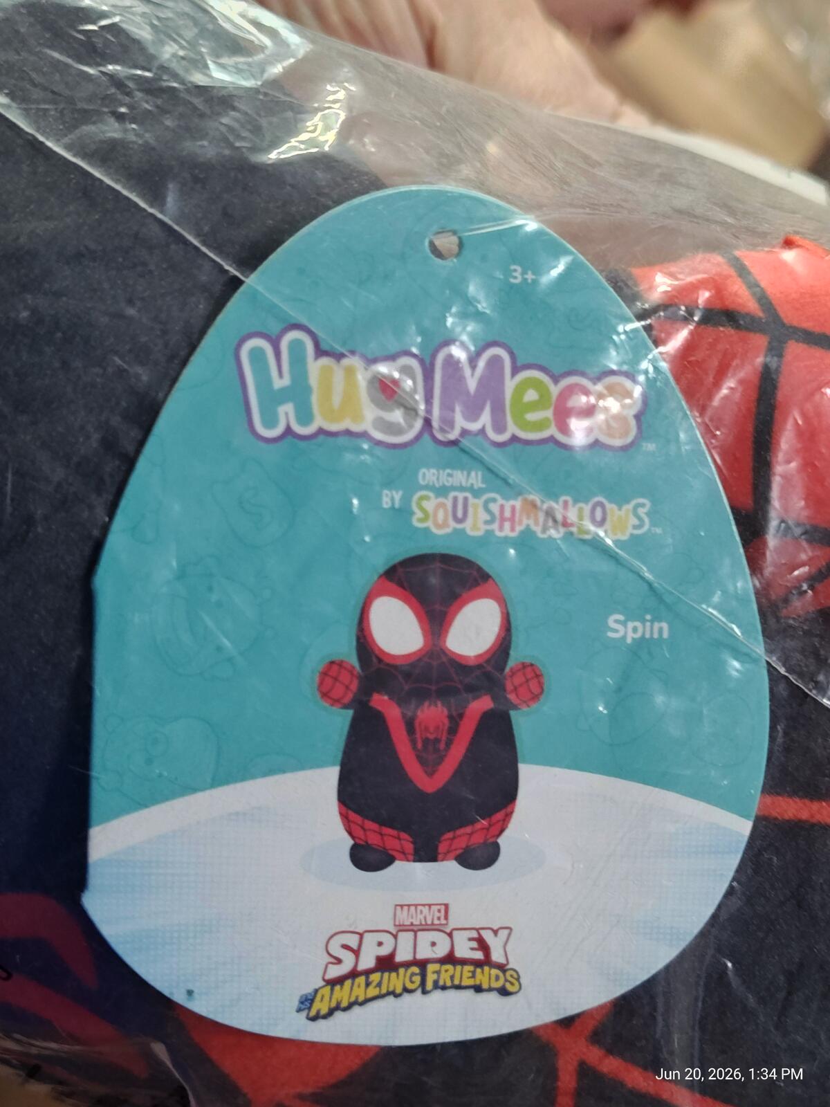 Marvel Black Spiderman Miles Morales 11" plush Squishmallows Hug Mees Jazwares