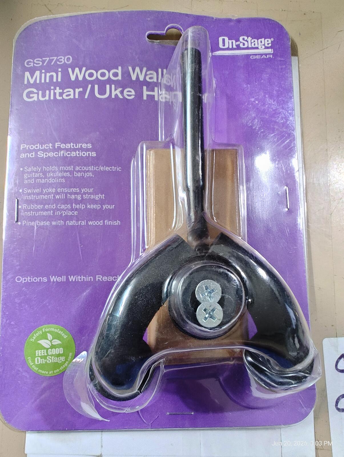 Brand New On Stage Stands Guitar Wall Hanger GS7730. Mini Wood Uke Hanger. NIP