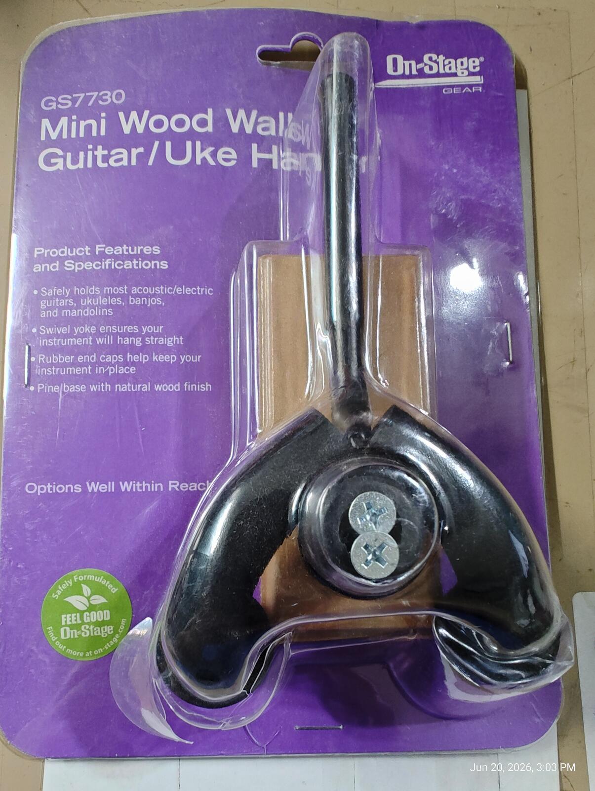 Brand New On Stage Stands Guitar Wall Hanger GS7730. Mini Wood Uke Hanger. NIP