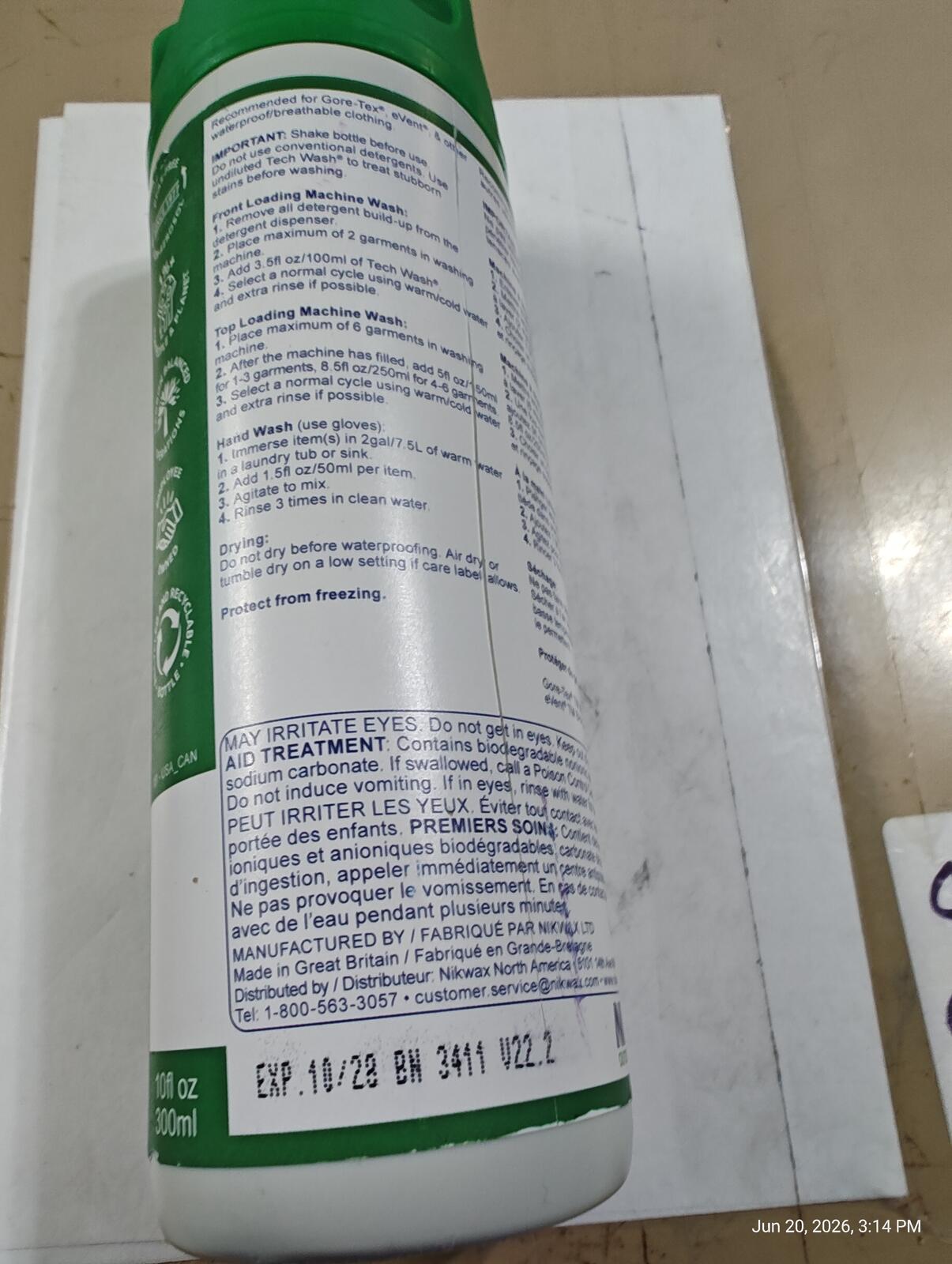 Nikwax Tech Wash 10 Oz / 300ml Exp 10/2028 New Sealed