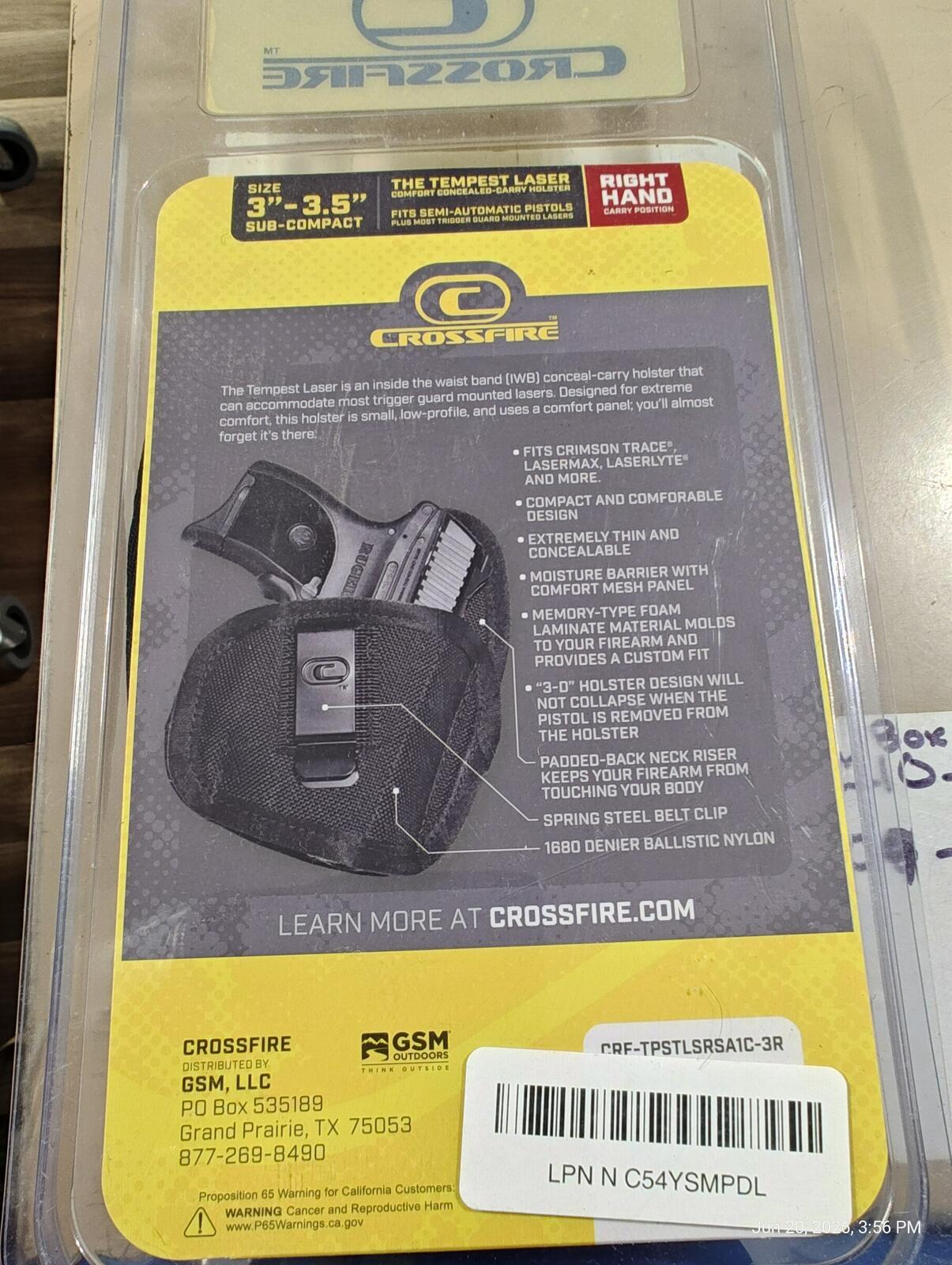 Crossfire The Tempest Laser Conceal Carry 3"-3.5" Holster Right Hand
