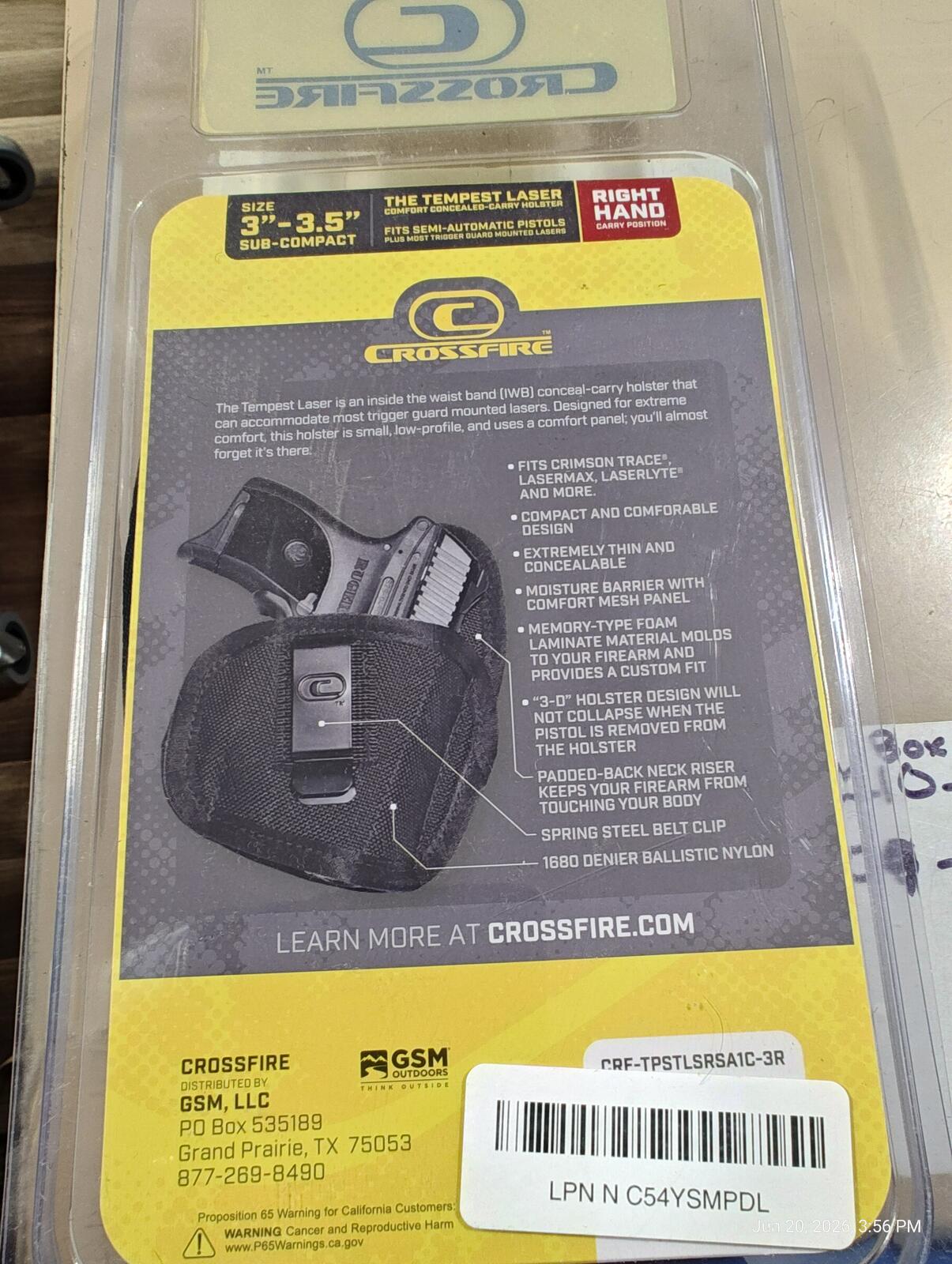 Crossfire The Tempest Laser Conceal Carry 3"-3.5" Holster Right Hand