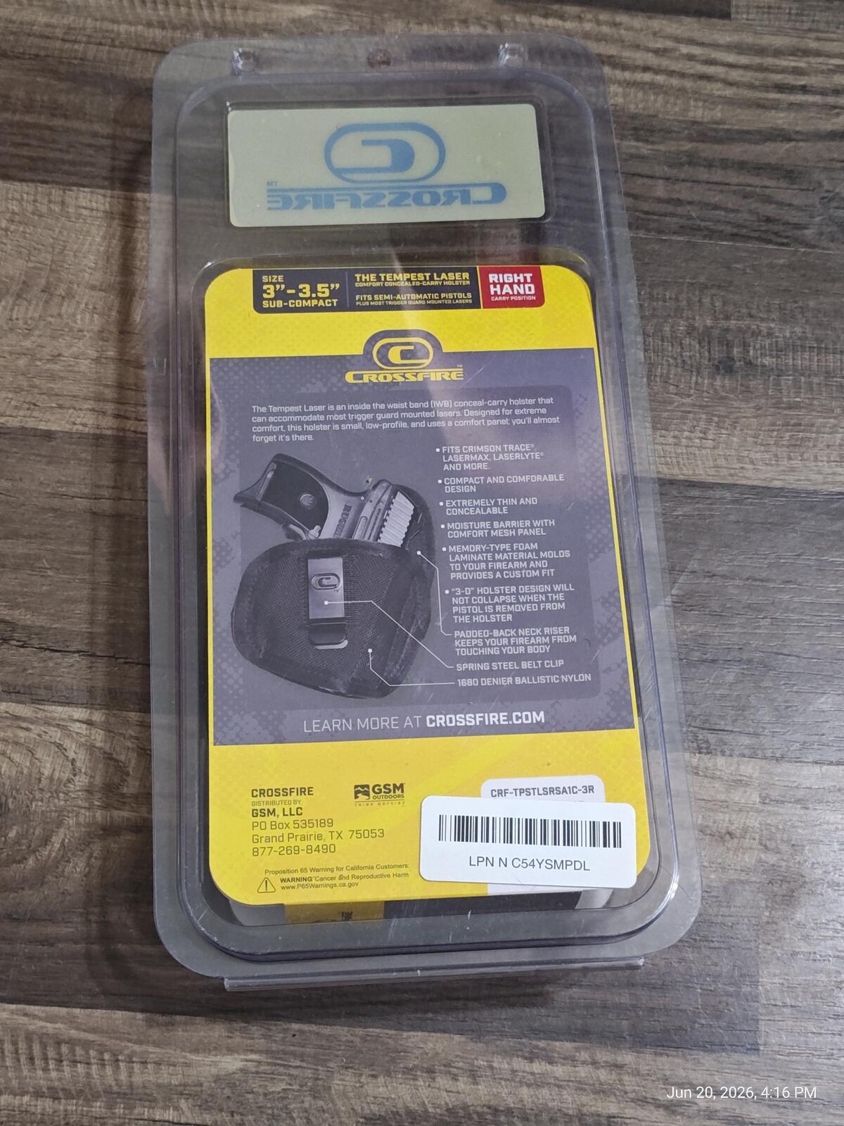 Crossfire The Tempest Laser Conceal Carry 3"-3.5" Holster Right Hand