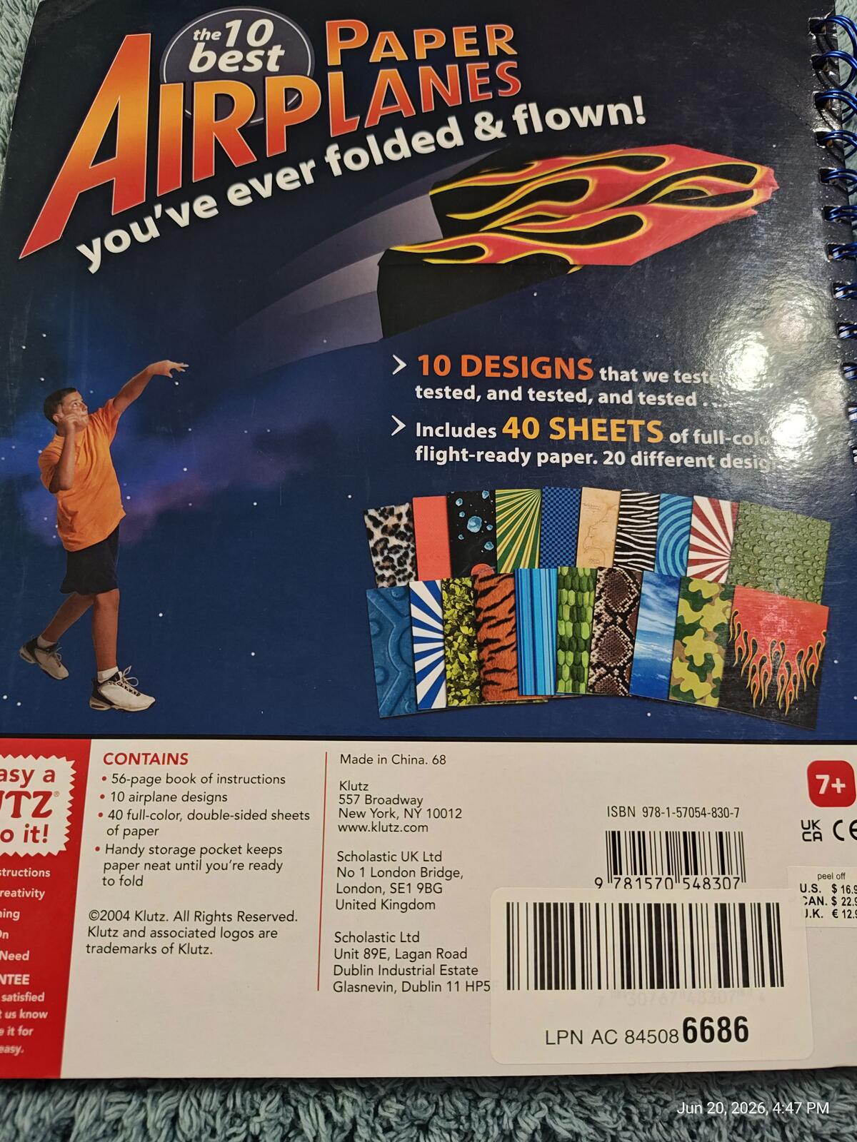 Klutz Book of Paper Airplanes ,Spiral Bound Brand NEW