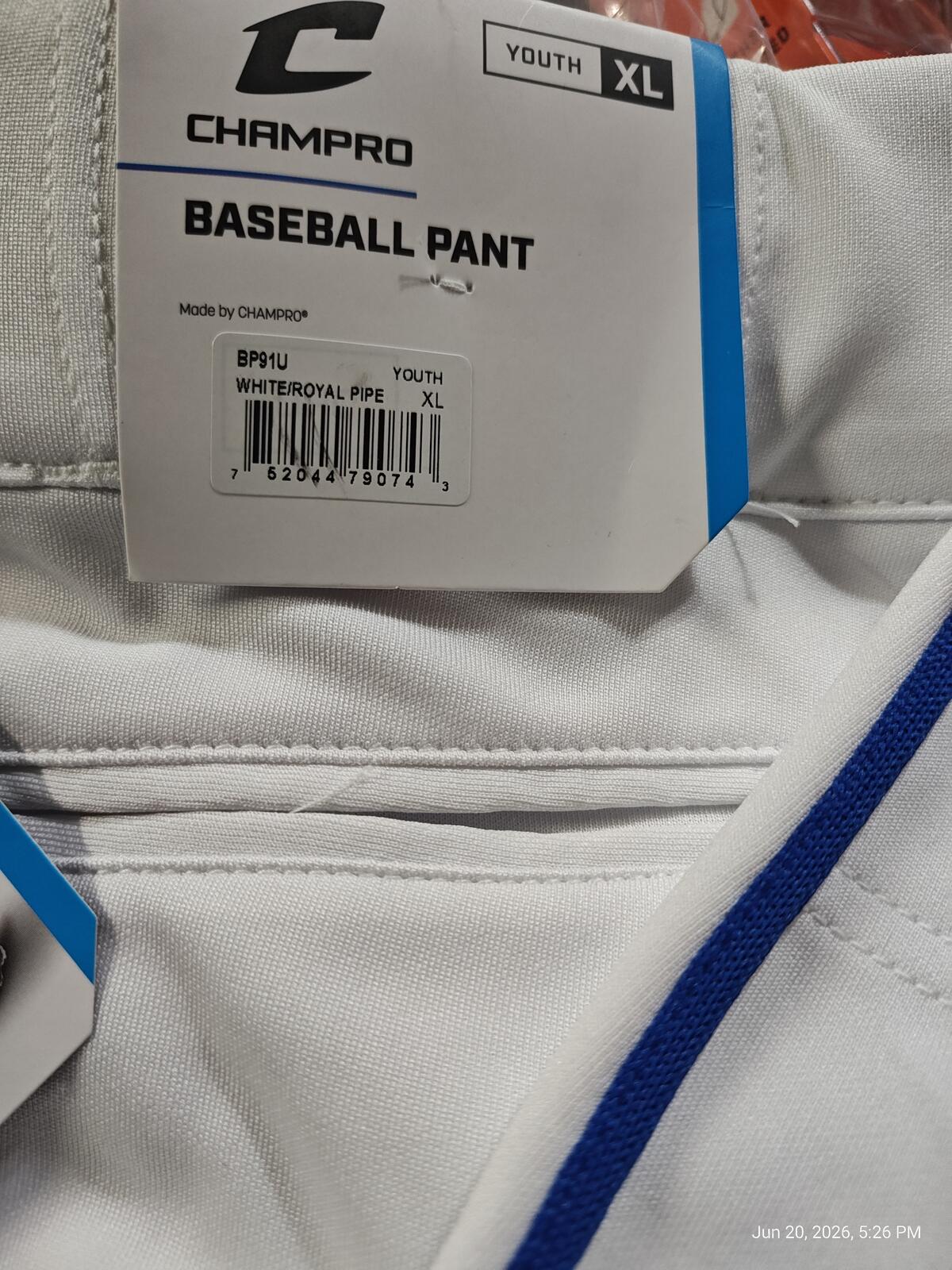 Champro Triple Crown Open Bottom Baseball Pants White w/Royal Blue Piping