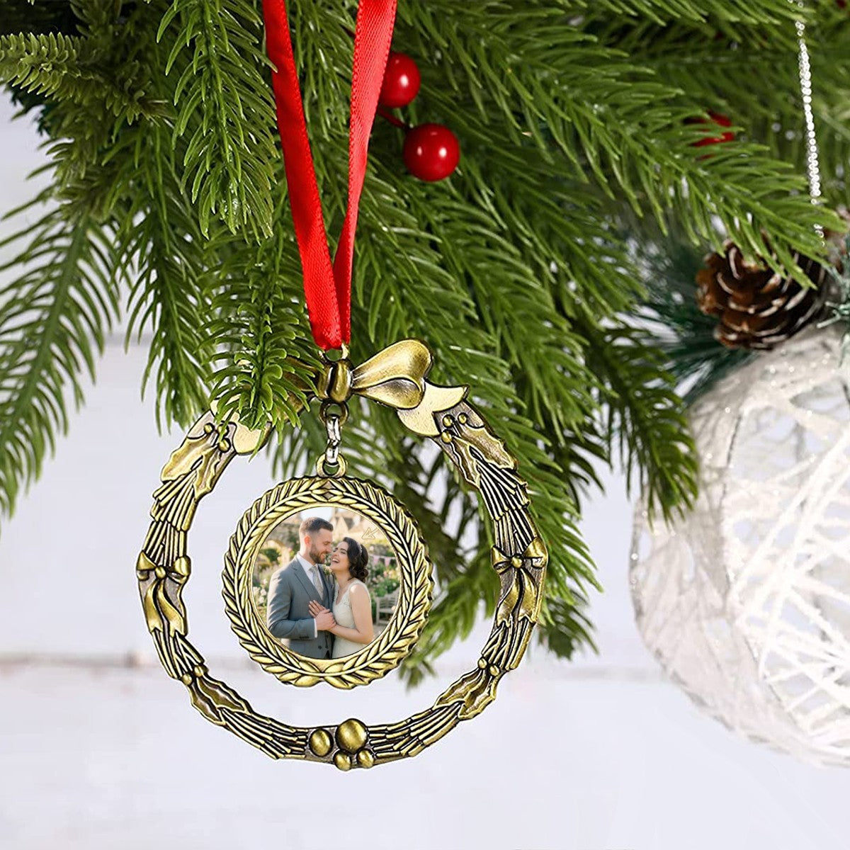 Personalized Christmas Wreath Photo Ornament - Upload Your Photo
