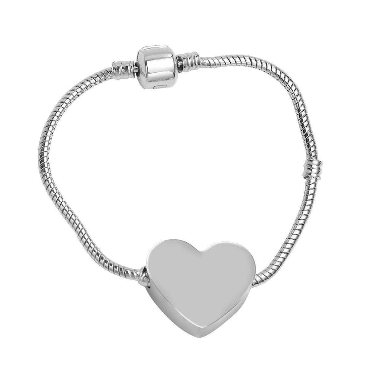 Personalized Raccoon Bracelet | Custom Name Heart Charm Snake Chain Bracelet | Silver